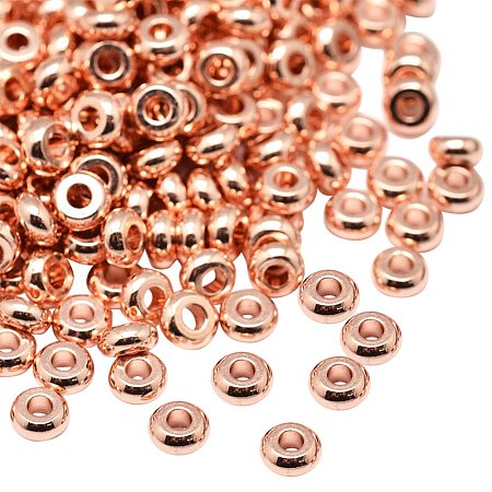 NBEADS 500 Pcs Environmental Brass Flat Round Bead Spacers, Lead Free & Cadmium Free & Nickel Free, Rose Gold, 4x2mm, Hole: 1mm