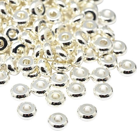 NBEADS 500 Pcs Environmental Brass Flat Round Bead Spacers, Lead Free & Cadmium Free & Nickel Free, Silver, 4x2mm, Hole: 1.5mm