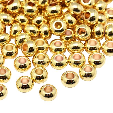 NBEADS 500 Pcs Environmental Brass Flat Round Bead Spacers, Lead Free & Cadmium Free & Nickel Free, Golden, 6x4mm, Hole: 2mm