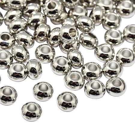 NBEADS 500 Pcs Environmental Brass Flat Round Bead Spacers, Lead Free & Cadmium Free & Nickel Free, Platinum, 6x4mm, Hole: 2mm