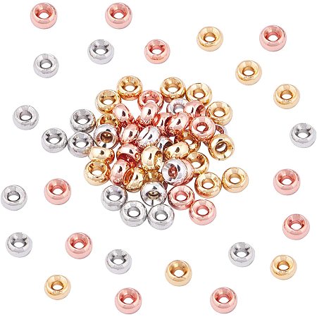 NBEADS 60 Pcs Brass Beads 3 Colors 2mm Hole Rondelle Spacer Brass Beads Metal Big Hole Beads for DIY Jewelry Making