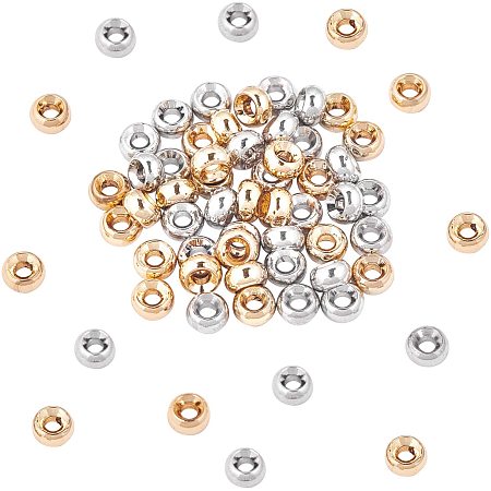 NBEADS 60 Pcs Brass Beads 2 Colors 2mm Hole Rondelle Spacer Brass Beads Metal Big Hole Beads for DIY Jewelry Making