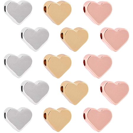 NBEADS 30 Pcs Heart Shape Spacer Beads, 3 Colors Brass Loose Beads Small Hole Charm Beads for DIY Jewelry Necklace Earring Bracelet Making