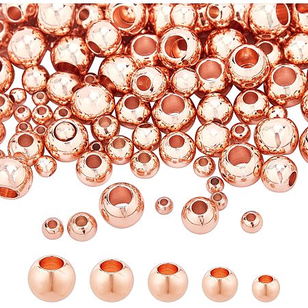 NBEADS 200 Pcs Brass Beads, 5 Size Spacer Beads Rose Gold Plated Metal Beads for Jewelry Craft Making