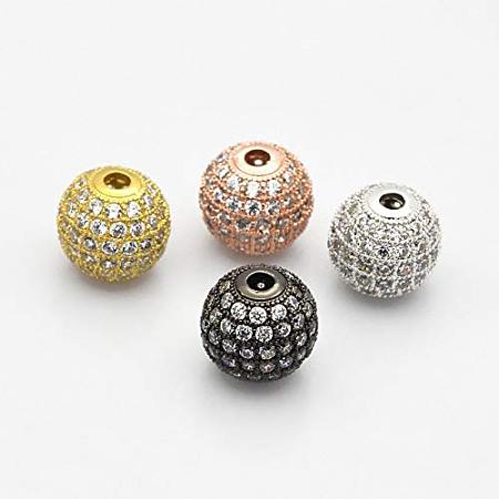 ARRICRAFT About 10pcs Brass Micro Pave Grade AAA Clear Color Cubic Zirconia Round Beads for Bracelet Necklace Earrings Jewelry Making Crafts, Cadmium Free & Nickel Free & Lead Free