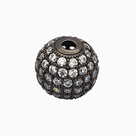 NBEADS 10PCS 6mm Gunmetal CZ Brass Micro Pave Beads Clear Cubic Zirconia Round Beads Bracelet Connector Charms Beads for Jewelry Making