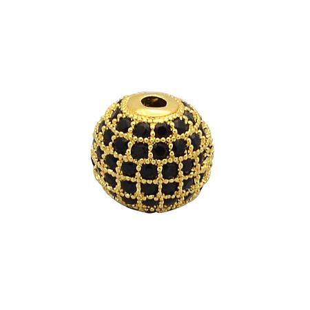 NBEADS 10 Pcs 8mm Golden Color Cubic Zirconia Beads, CZ Stones Micro Pave Disco Ball Beads Round Spacer Beads Bracelet Connector Charms Beads for Jewelry Making