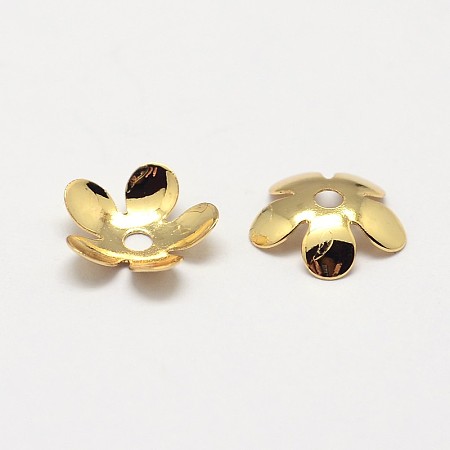 Honeyhandy Flower Grade AAA Brass Bead Caps, Cadmium Free & Nickel Free & Lead Free, Real 18K Gold Plated, 8x2mm, Hole: 1mm