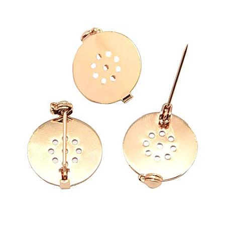 ARRICRAFT 50pcs Golden Flat Round Grade AAA Brass Base Settings Brooch Cabochon Bezel Settings with Safety Pins Cadmium Free Nickel Free Lead Free