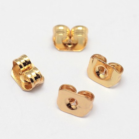 Honeyhandy Grade AAA Brass Ear Nuts, Friction Earring Backs for Stud Earrings, Cadmium Free & Nickel Free & Lead Free, Real 18K Gold Plated, 5x3x3mm, Hole: 1mm