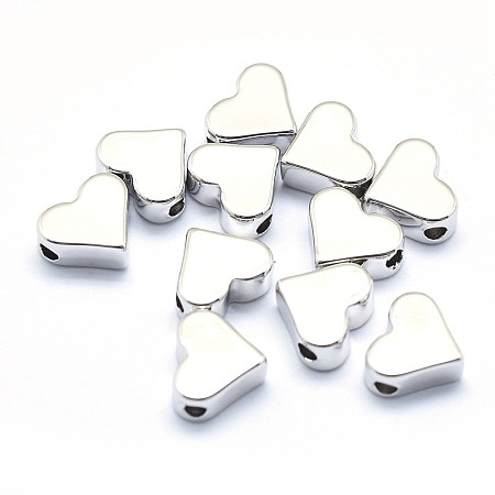 Honeyhandy Eco-Friendly Brass Beads, Lead Free & Cadmium Free & Nickel Free, Heart, Real Platinum Plated, 6x7x3mm, Hole: 1.2mm
