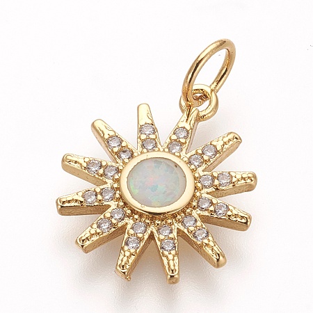 Honeyhandy Brass Micro Pave Cubic Zirconia Pendants, with Opal, Lead Free & Cadmium Free & Nickel Free, Star, Clear, Golden, 16x13.5x2mm, Hole: 3.5mm