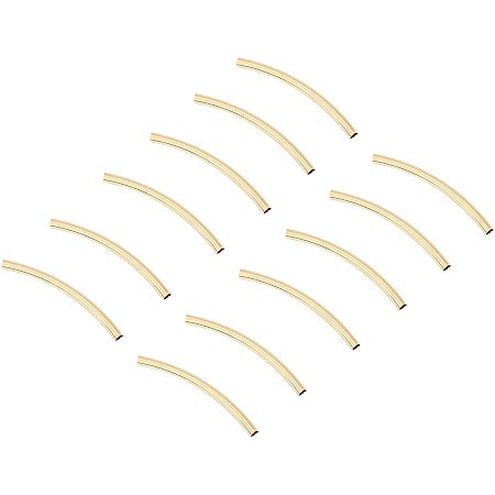 Pandahall Elite 30pcs 14K Plated Gold Brass Long Beads 30mm/ 1.18inch Noodle Tube Spacer Beads Twist Curved Spacer Beads for Memory Wire Necklace DIY Jewelry Making