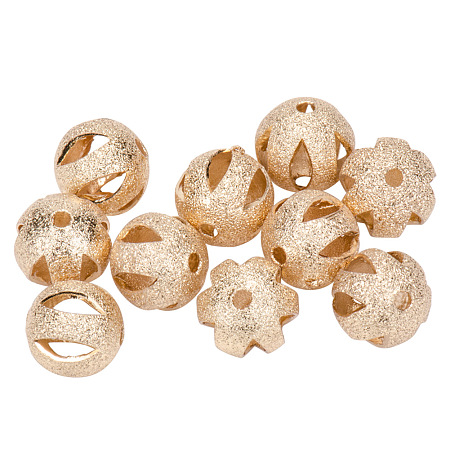 PandaHall Elite 10mm Golden Brass Stardust Hollow Round Beads for Jewelry Making Lead Free & Cadmium Free & Nickel Free, 10pcs/bag 