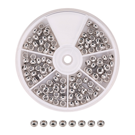 PandaHall Elite About 120Pcs Lead Cadmium and Nickel Free Environmental Brass Flat Round Bead Spacers 6x4mm Platinum