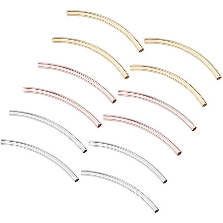 PandaHall Elite 30pcs Brass Environmental Curved Tube Beads Noodle Tube Beads Long Curved Tube Noodles Beads Brass Tube Bead Spacers for DIY Craft Supplies(Rose Gold, Platinum,Golden)