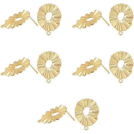UNICRAFTALE 10pcs Eco-Friendly Brass Stud Earring with Loop Oval Earring Hypoallergenic 18K Gold Long-Lasting Plated Earring Hole 1 mm Pin 0.8 mm