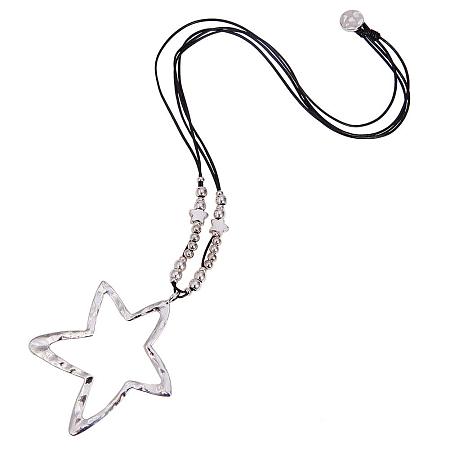 SUNNYCLUE Thai Sterling Silver Plated Star Multilayer Leather Rope Pendant Necklace 36.22