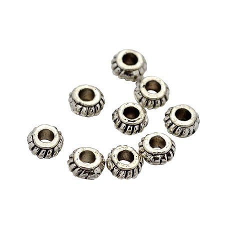 NBEADS Tibetan Style Light Gold Plated Alloy Flower Daisy Bead Spacer Loose Beads, Lead Free & Cadmium Free & Nickel Free, 4mm in Diameter, 4x2mm, Hole: 2mm