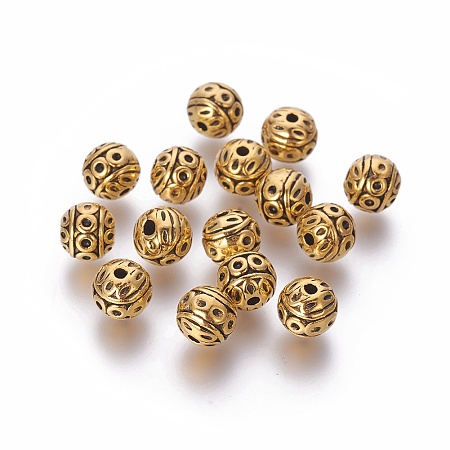 Honeyhandy Tibetan Style Zinc Alloy Beads, Textured Round, Cadmium Free & Nickel Free & Lead Free, Antique Golden, 8mm, Hole: 1mm