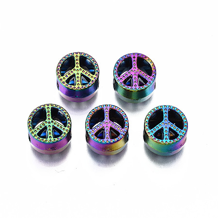 ARRICRAFT Alloy Europen Beads, Large Hole Beads, Cadmium Free & Nickel Free & Lead Free, Peace Sign, Multi-color, 10.5x9.5x7mm, Hole: 5mm
