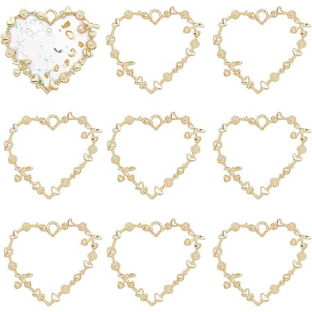 Pandahall Elite 30pcs Gold Heart Charms, Alloy Heart Flower Charms Open Bezel Resin Pendants for Wedding Birthday Valentine Mother's Day, Necklace Earring Jewelry Making, 35x41mm