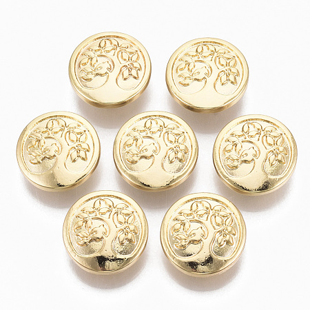 Honeyhandy Alloy Shank Buttons, 1-Hole, Cadmium Free & Nickel Free & Lead Free, Flat Round with Tree of Life, Real 18K Gold Plated, 17.5x6.5mm, Hole: 2mm