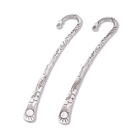 ARRICRAFT Tibetan Style Alloy Bookmark Findings, Grooved Sun & Star, with Hole, Cadmium Free & Nickel Free & Lead Free, Antique Silver, 122x23x2.5mm, Hole: 2.6mm