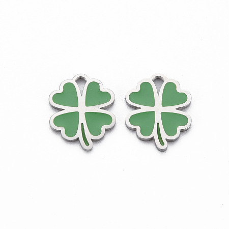 Honeyhandy 316 Surgical Stainless Steel Enamel Charms, Laser Cut, Cadmium Free & Nickel Free & Lead Free, Clover, Stainless Steel Color, 12x9.5x1mm, Hole: 1.4mm