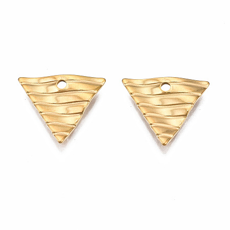 304 Stainless Steel Charms, Twist Triangle, Golden, 12x13.5x1.5mm, Hole: 1.4mm