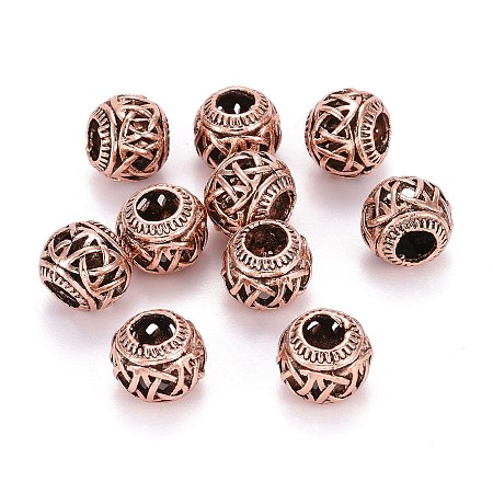 Honeyhandy Alloy European Beads, Rondelle, Large Hole Beads, Cadmium Free & Nickel Free & Lead Free, Red Copper, 10.5x9mm, Hole: 5mm