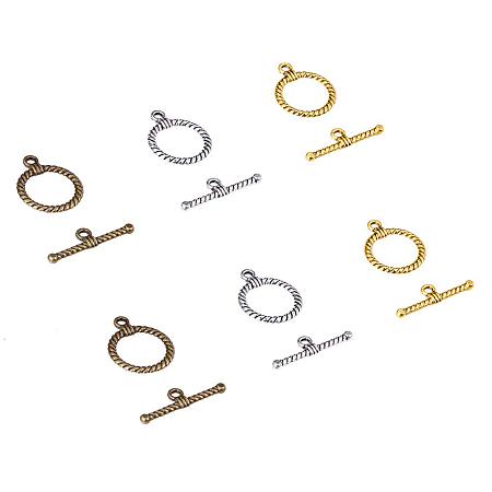 PandaHall Elite 45 Sets 3 Colors Round Tibetan Style Alloy Toggle Clasps Connectors for Bracelet Necklace Jewelry Making