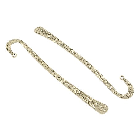 NBEADS 1000g Tibetan Style Carved Alloy Bookmarks, Antique Silver, Cadmium Free & Nickel Free & Lead Free,124x21x3mm, Hole: 2.5mm; about 90pcs/1000g