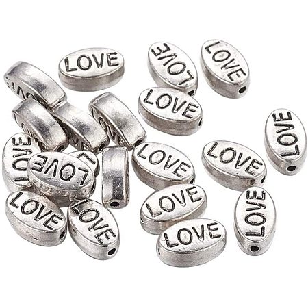 Pandahall Elite About 500 Pieces Tibetan Style Word with Love Beads Alloy Oval Spacer Bead 10x6mm for Jewelry Making Antique Silver