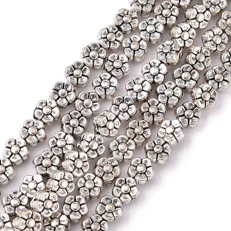 Honeyhandy Tibetan Style Flower Alloy Bead Strands, Lead Free & Cadmium Free & Nickel Free, Antique Silver, 5.2mm, Hole: 1.5mm, about 42pcs/strand, 8 inch