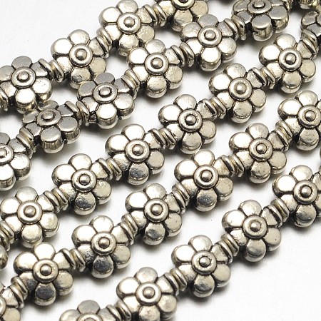 Honeyhandy Tibetan Style Flower Alloy Bead Strands, Lead Free & Cadmium Free & Nickel Free, Antique Silver, 9x8x5mm, Hole: 1.5mm, about 23pcs/strand, 8 inch