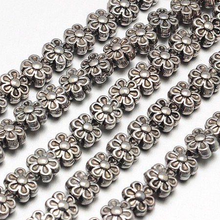 Honeyhandy Tibetan Style Flower Alloy Bead Strands, Lead Free & Cadmium Free & Nickel Free, Antique Silver, 6.5x4.5mm, Hole: 1mm, about 35pcs/strand, 8 inch