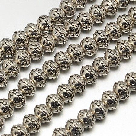 Honeyhandy Tibetan Style Round Alloy Bead Strands, Lead Free & Nickel Free & Cadmium Free, Antique Silver, 8x7mm, Hole: 1.5mm, about 34pcs/strand, 8 inch