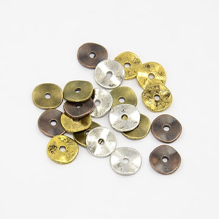 Honeyhandy Mixed Color Tibetan Style Alloy Disc Spacer Beads, Cadmium Free & Nickel Free & Lead Free, 10x1mm, Hole: 2mm, about 420pcs/200g