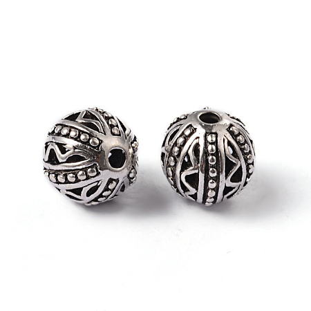 Honeyhandy Tibetan Style Alloy Round Beads, Cadmium Free & Nickel Free & Lead Free, Antique Silver, 11mm, Hole: 2mm