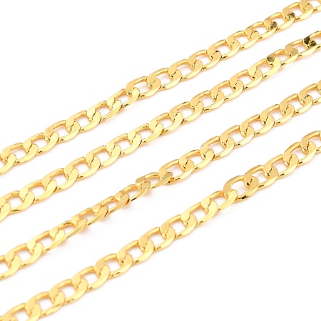 Honeyhandy 3.28 Feet Brass Curb Chains, Cuban Chains, Long-Lasting Plated, Cadmium Free & Nickel Free & Lead Free, Unwelded, Real 18K Gold Plated, 7x4x0.5mm