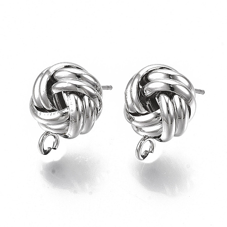 Honeyhandy Iron Stud Earring Findings, with Loop, Raw(Unplated) Pin, Love Knot Earrings, Cadmium Free & Nickel Free & Lead FreeFree, Platinum, 16x12mm, Hole: 2mm, Pin: 0.8mm