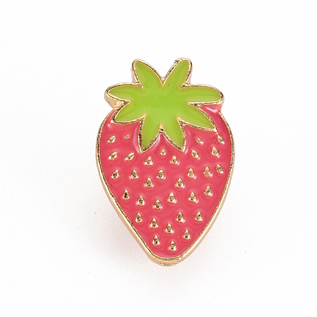 Honeyhandy Alloy Enamel Brooches, Enamel Pins, with Brass Butterfly Clutches, Strawberry, Cadmium Free & Nickel Free & Lead Free, Light Gold, Cerise, 23x15mm, Pin: 1mm