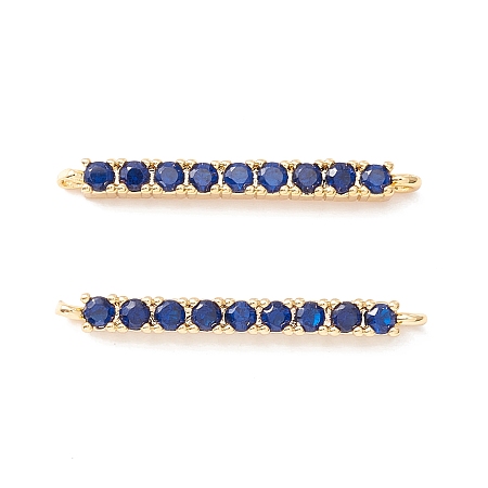 Honeyhandy Rack Plating Brass Micro Pave Cubic Zirconia Connestor Charms, Long-Lasting Plated, Real 18K Gold Plated, Cadmium Free & Nickel Free & Lead Free, Strip, Marine Blue, 24x2x2.5mm, Hole: 1mm
