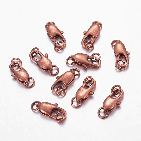ARRICRAFT Brass Lobster Claw Clasps, Cadmium Free & Lead Free, Red Copper, 18x6mm, Hole: 3mm