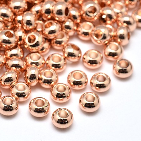 Honeyhandy Brass Flat Round Spacer Beads, Rose Gold, 6x4mm, Hole: 2mm