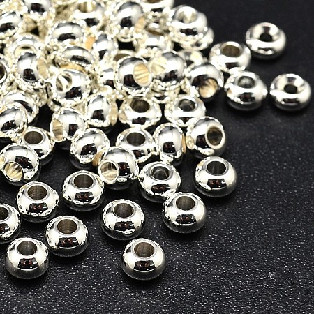 Honeyhandy Brass Flat Round Spacer Beads, Silver Color Plated, 6x4mm, Hole: 2mm