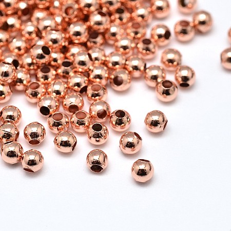 Honeyhandy Brass Round Beads, Lead Free & Cadmium Free & Nickel Free, Rose Gold, 2mm, Hole: 0.5mm