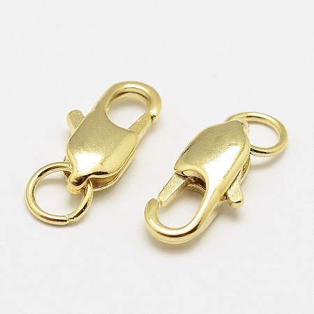 Honeyhandy Brass Lobster Claw Clasps, Cadmium Free & Nickel Free & Lead Free, Real 18K Gold Plated, 12x6x3mm, Hole: 3.8mm