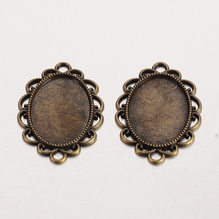 Honeyhandy Oval Tibetan Style Alloy Cabochon Connector Settings, Lead Free & Nickel Free & Cadmium Free, Antique Bronze, Tray: 18x25mm, 36x26x2mm, Hole: 3mm